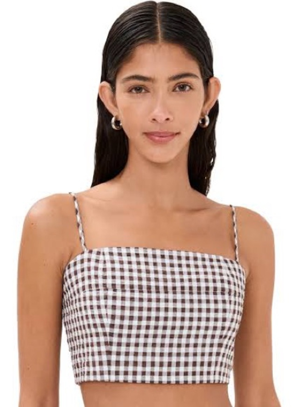 STAUD Federico Tank Dark Chocolate Gingham - size XS - NWT